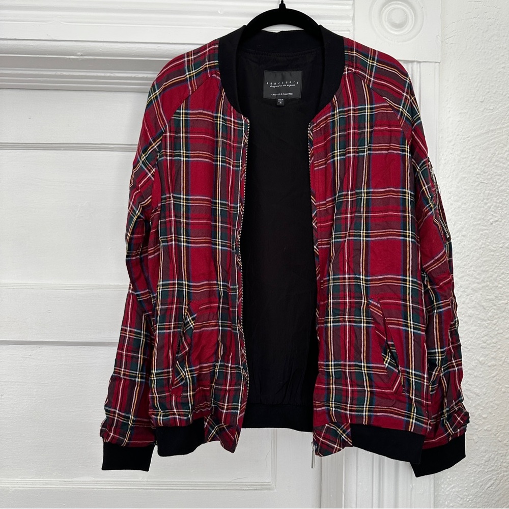 sanctuary red black plaid bomber jacket